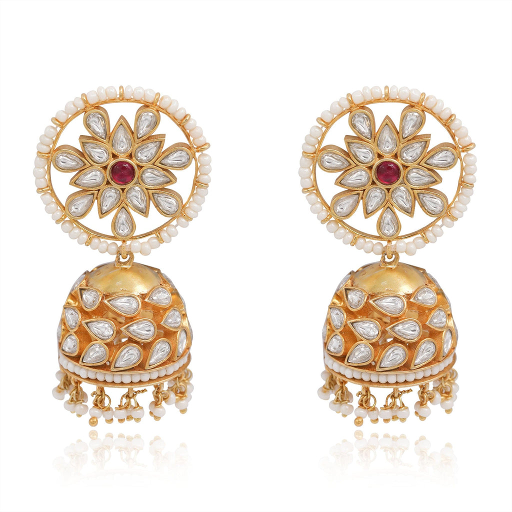 92.5 silver Red kundan Jhumka