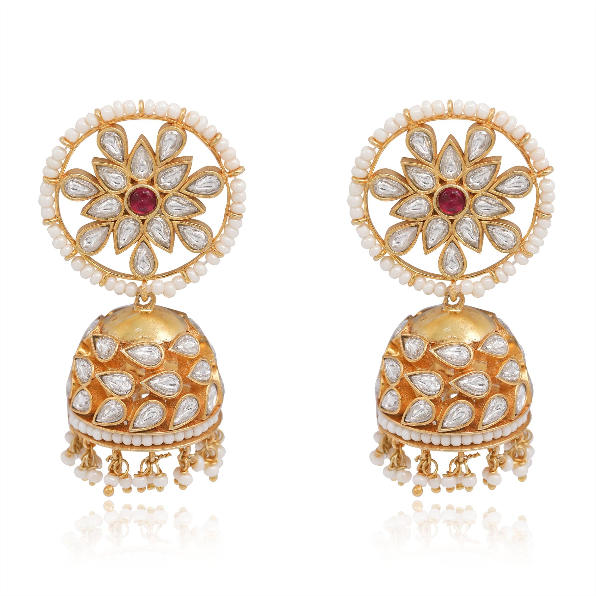 92.5 silver Red kundan Jhumka