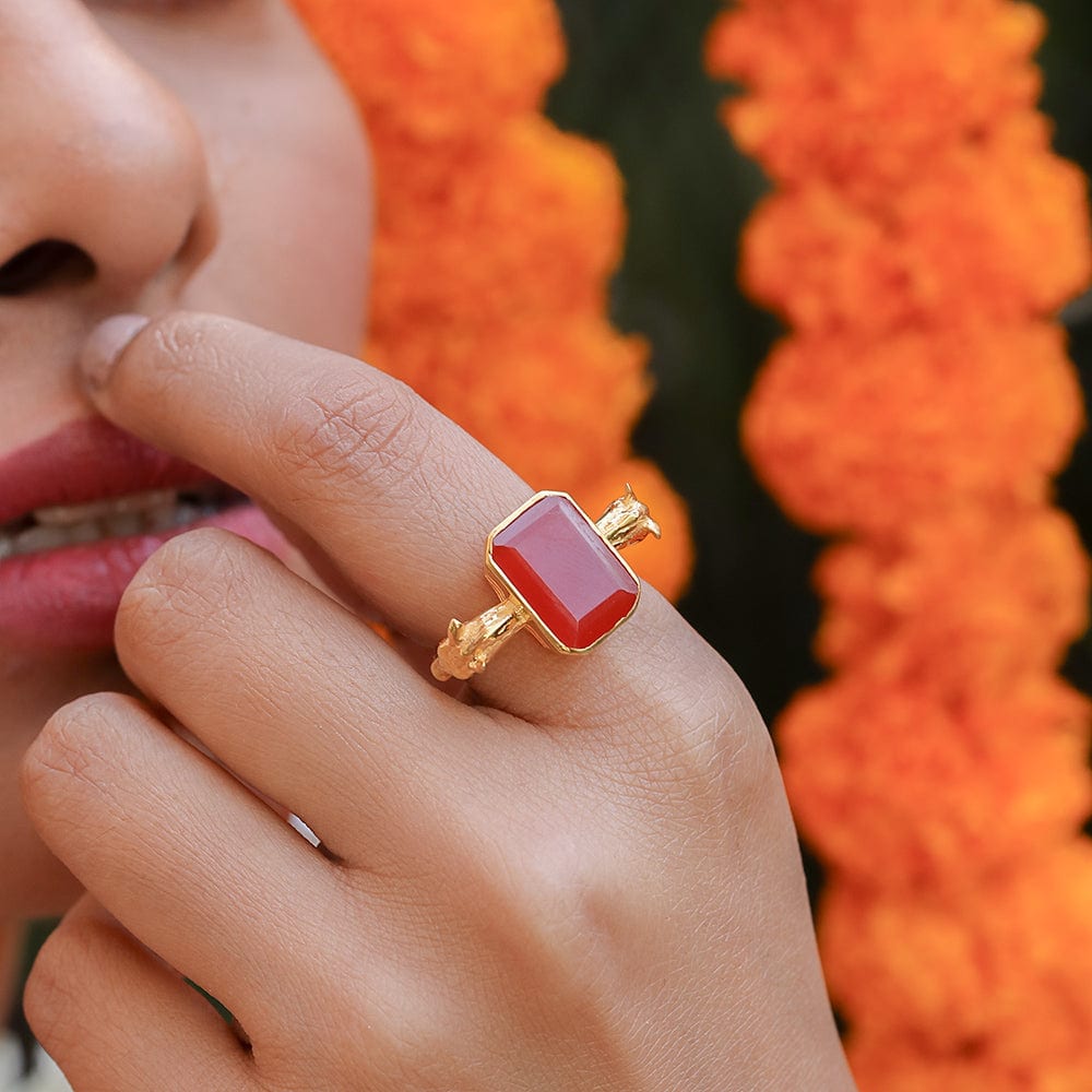 SITAYAN Silver Ashwamedh Red ring