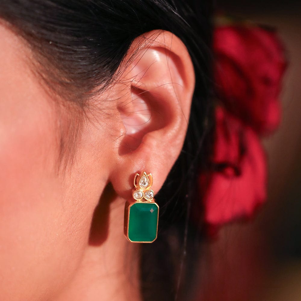Sitayan Silver Green Studs