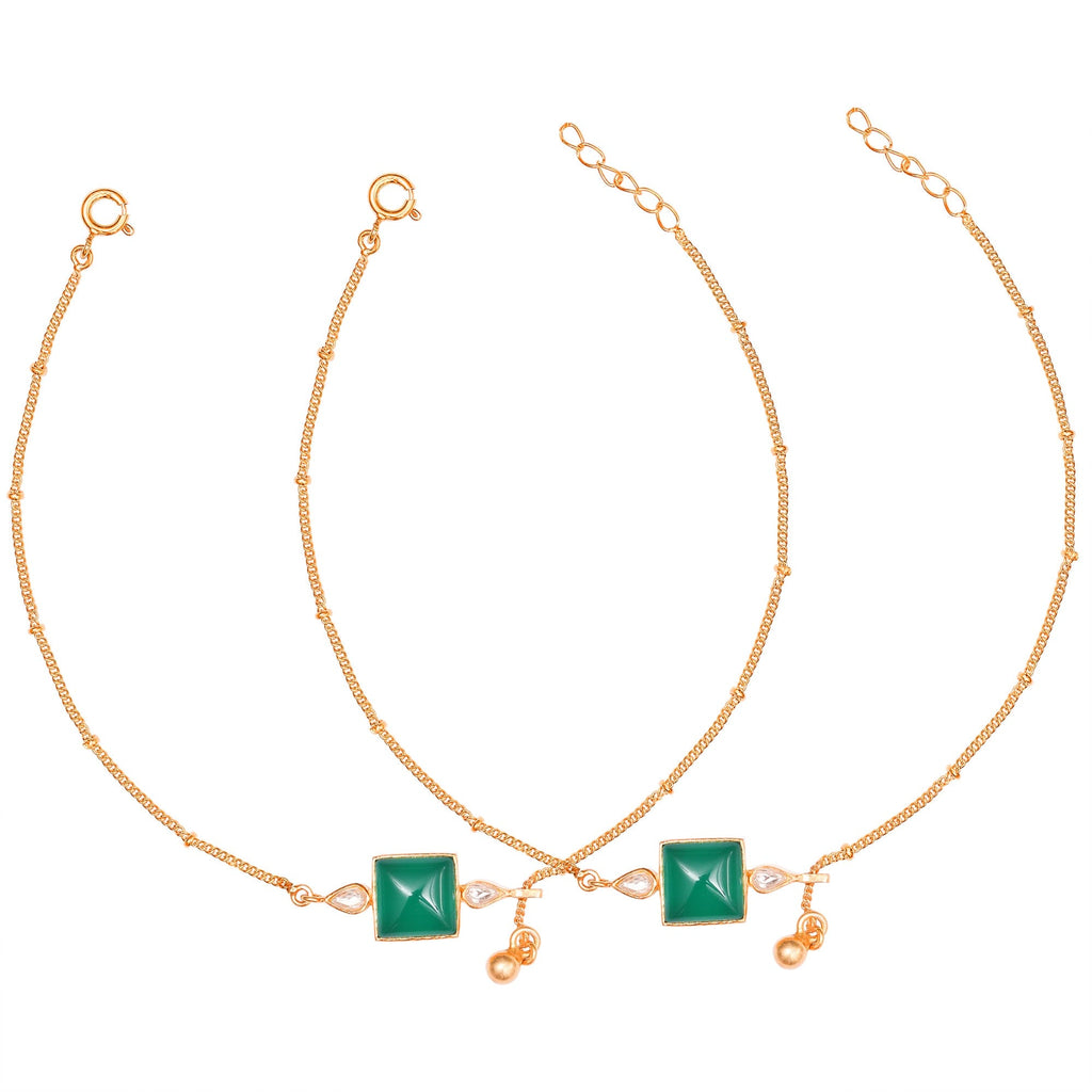 Silver square green anklet