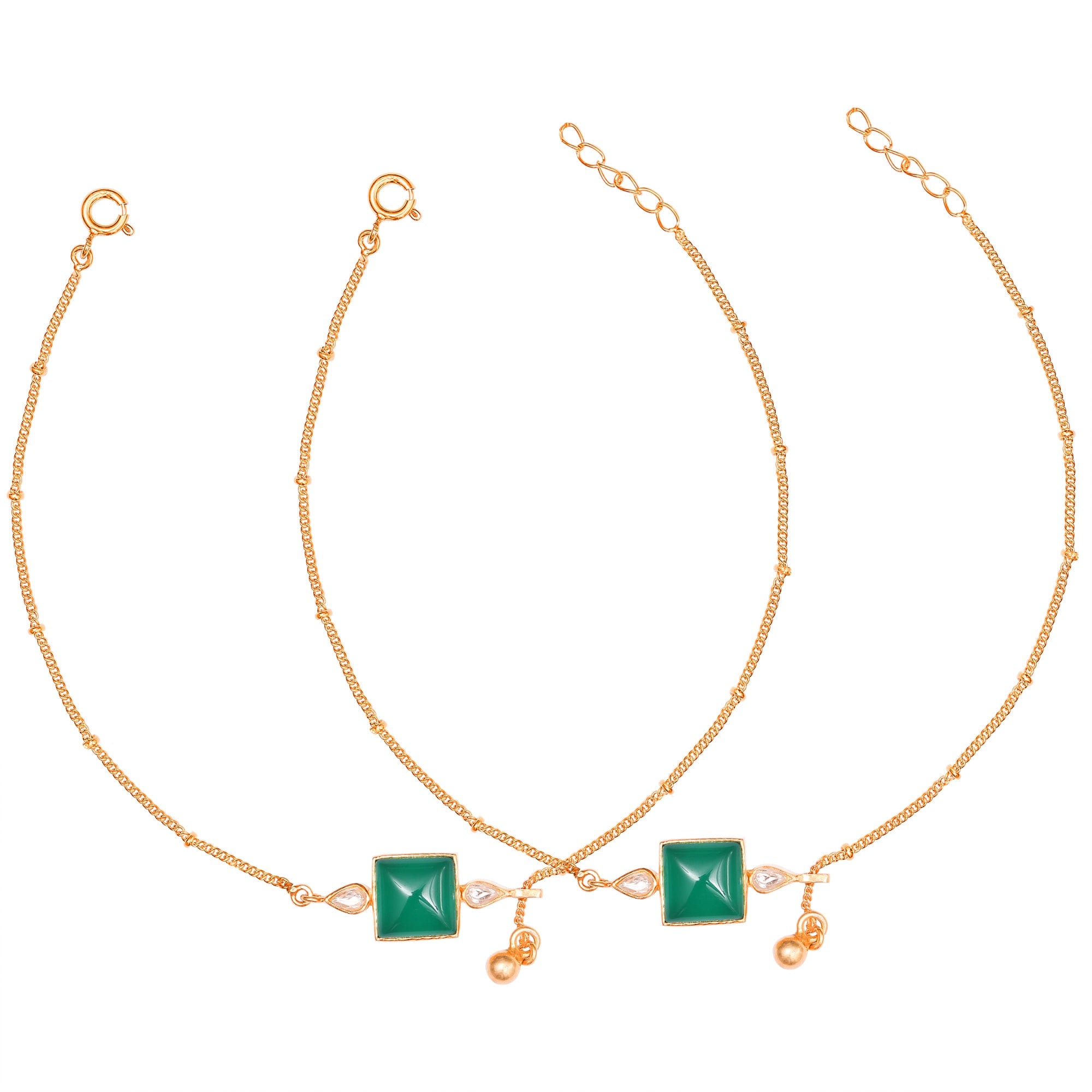 Silver square green anklet