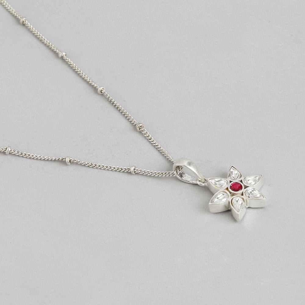 92.5 Silver White Kundan Flower Necklace
