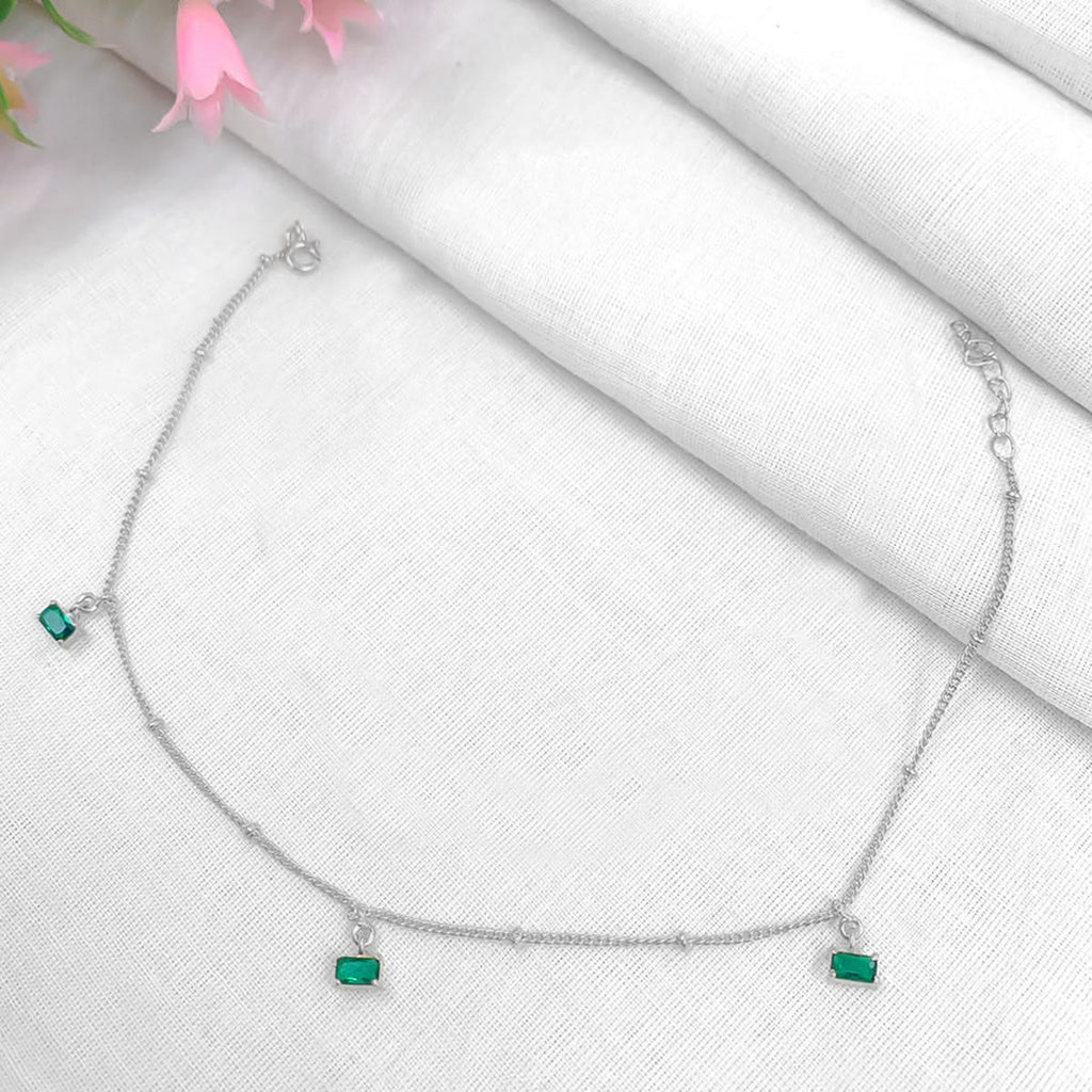Single 92.5 Silver Green gemstone anklet