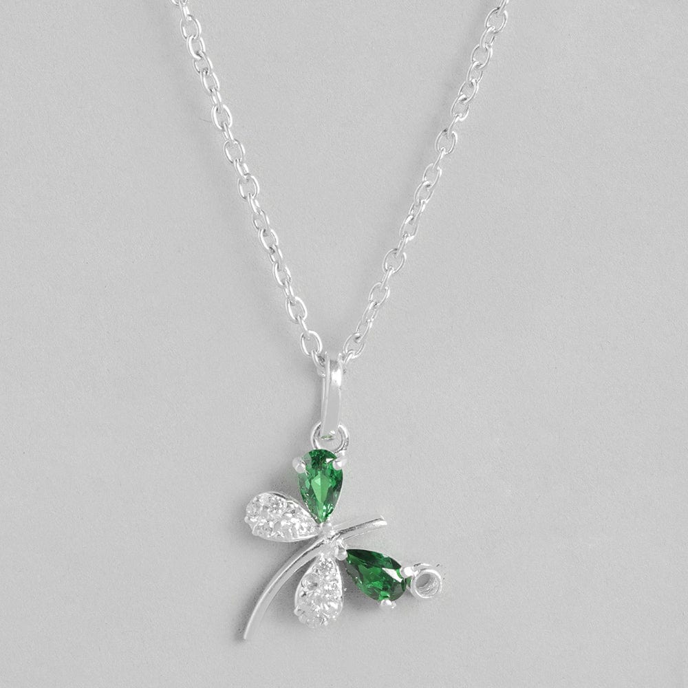 Silver Green Butterfly Necklace