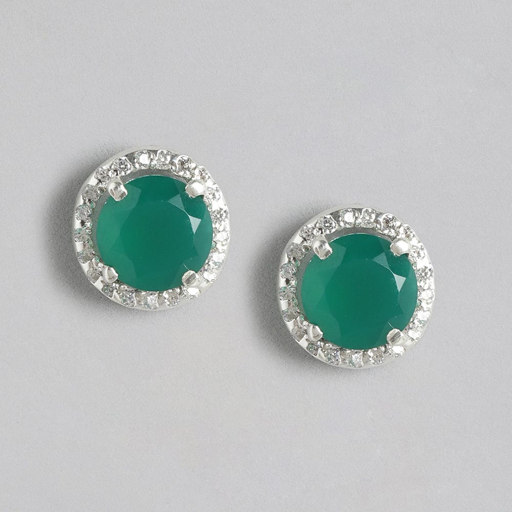 92.5 Silver Green Onyx stud Earrings