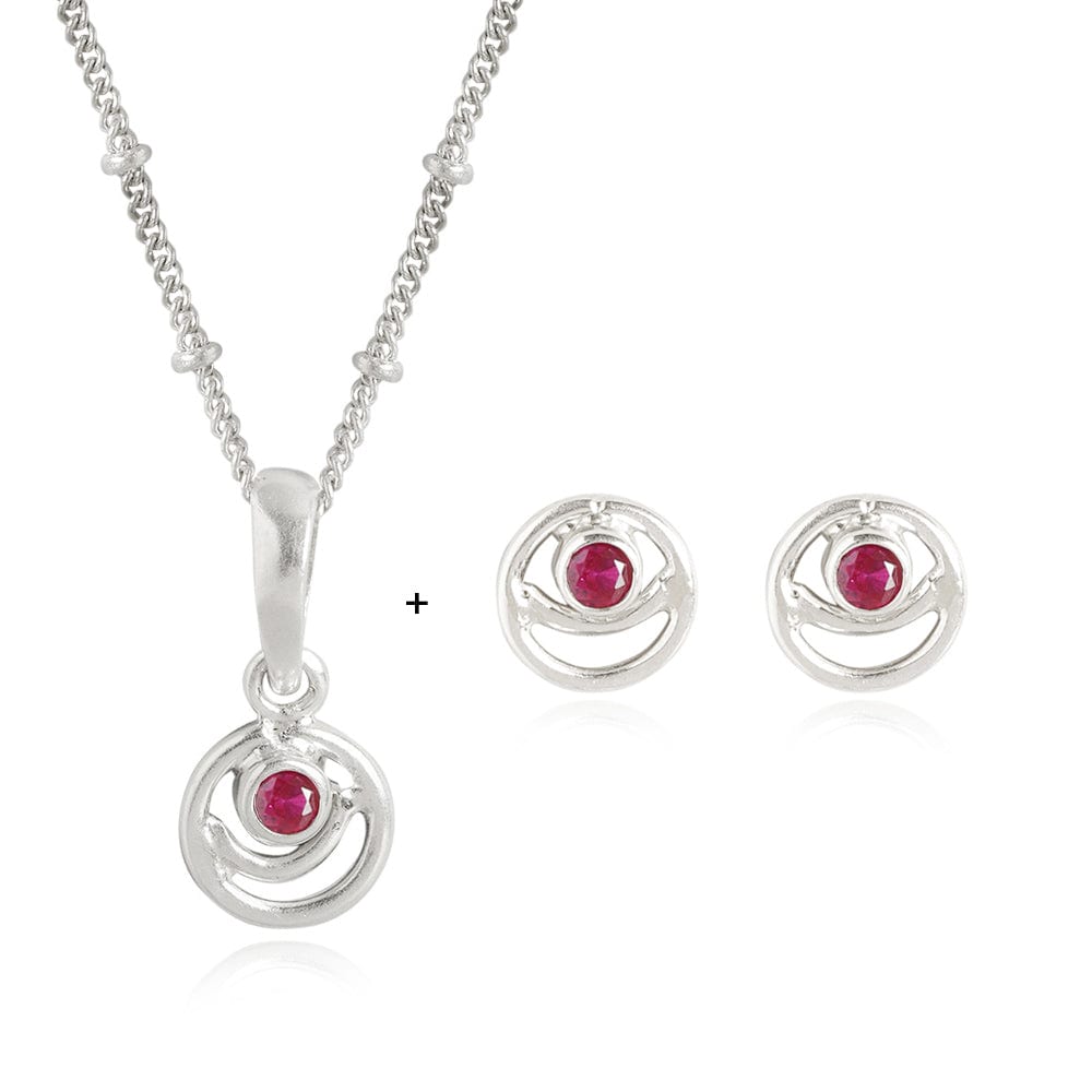 92.5 Silver Red Spiral Stud Earrings