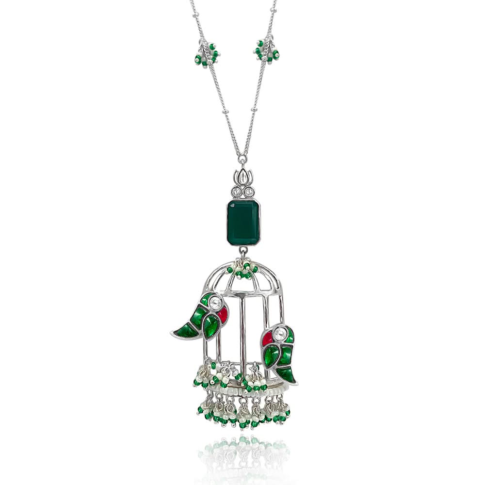 Mithu Gulmohar Cage Silver Necklace