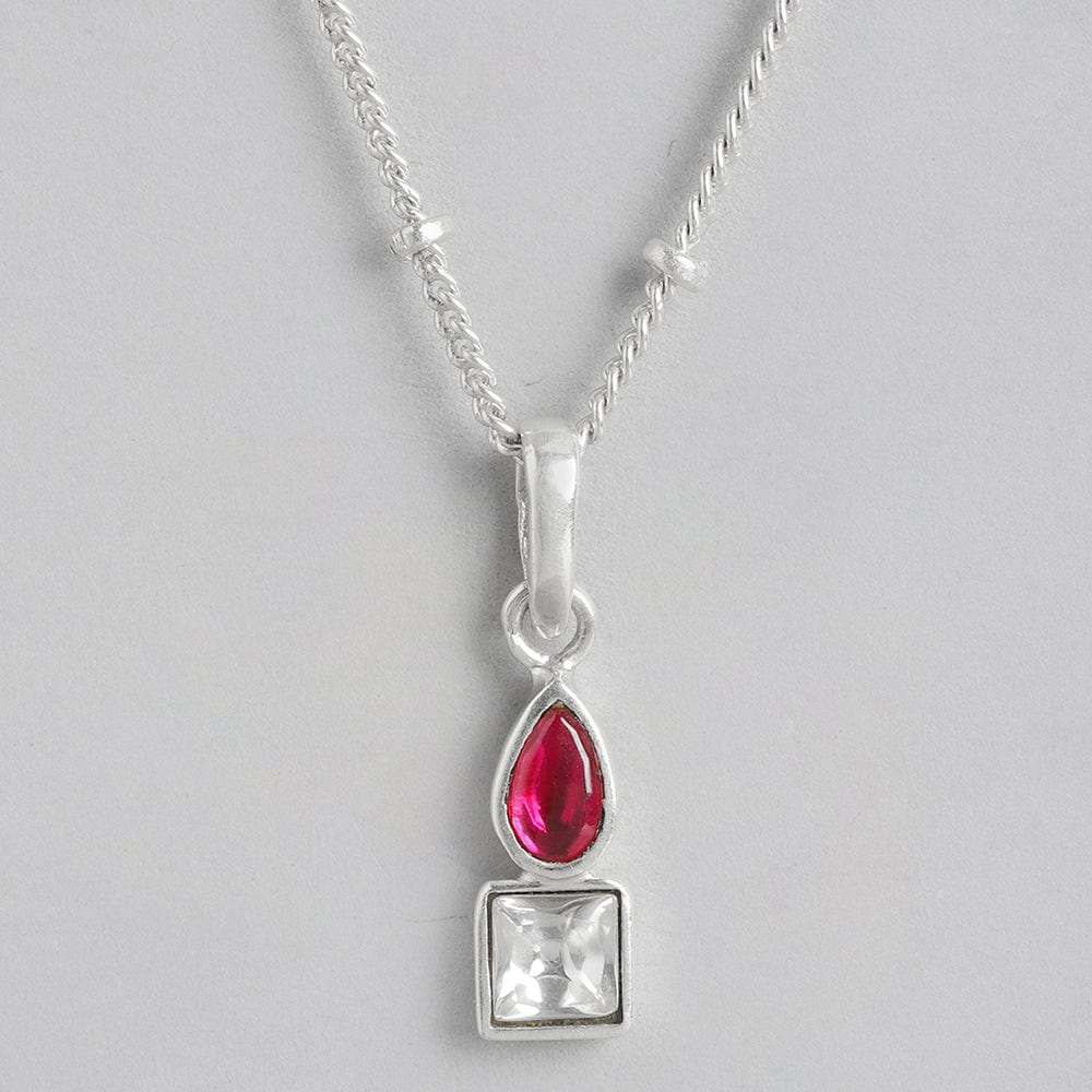 92.5 Silver Cubic red Drop Stud Necklace