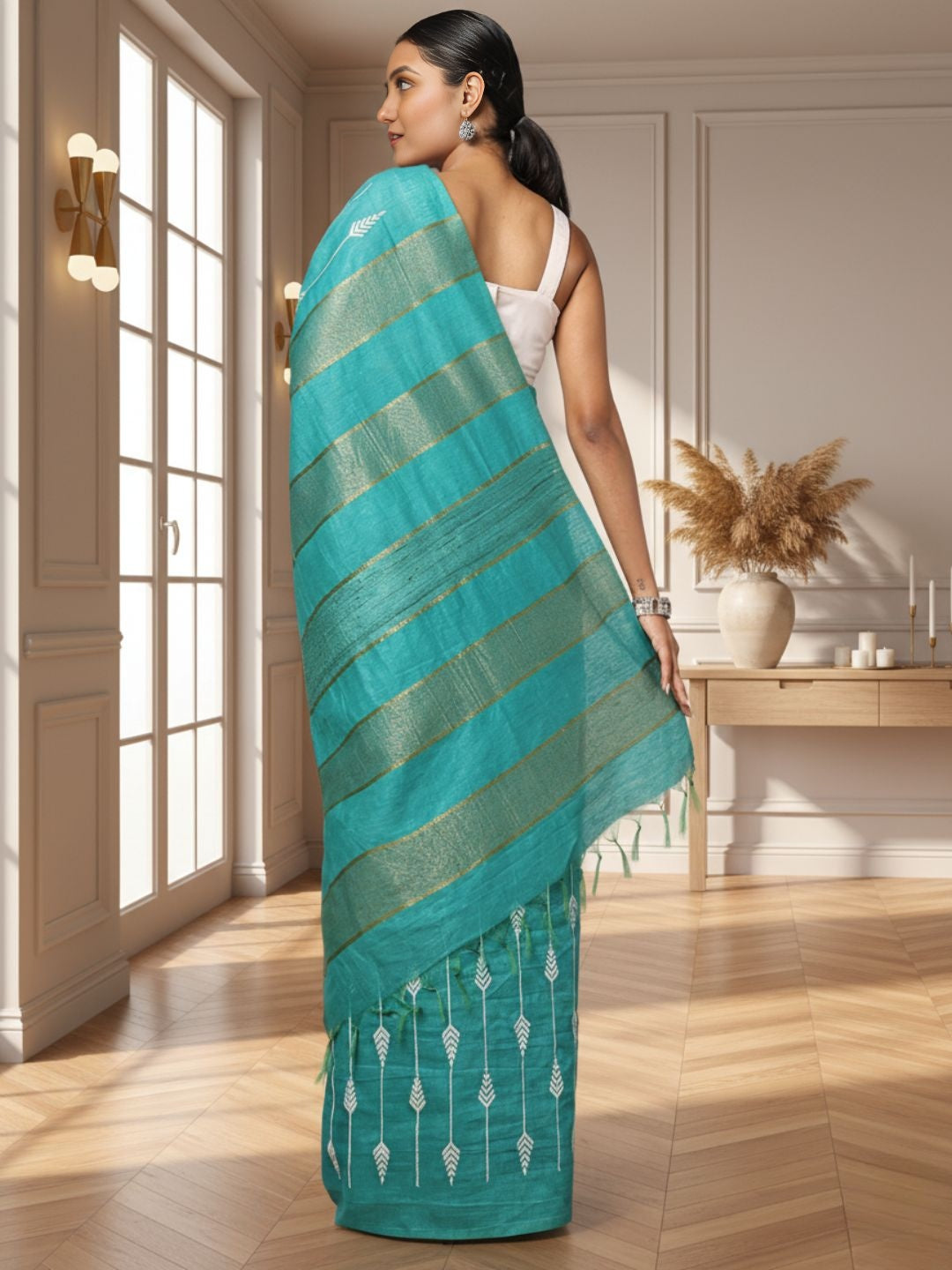 Eri Silk Rama Green Saree Handcrafted