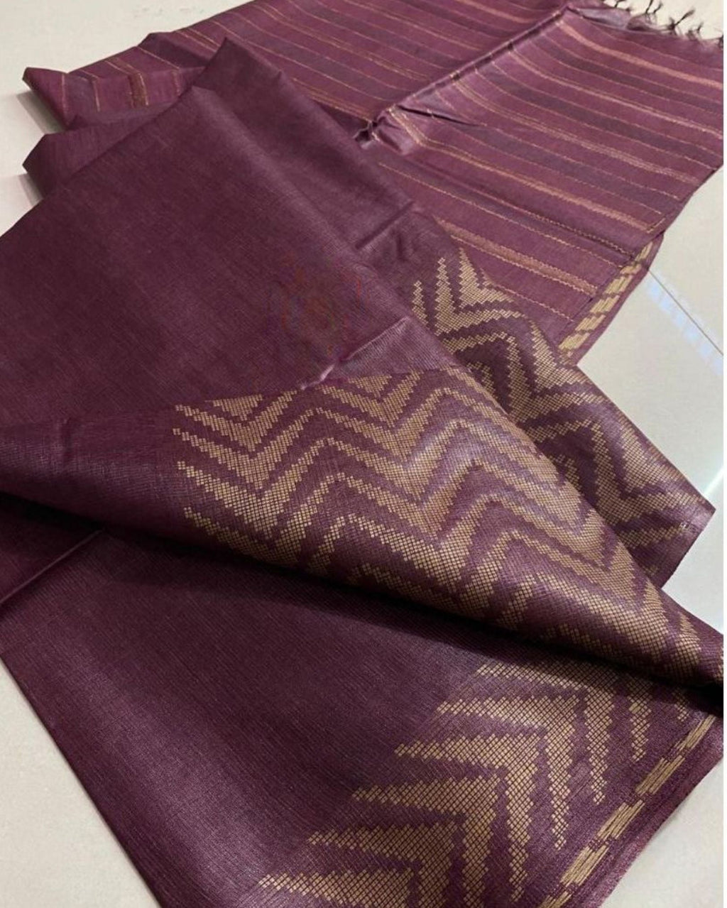 Chanderi Silk Wine color Saree with Running Blouse-Indiehaat