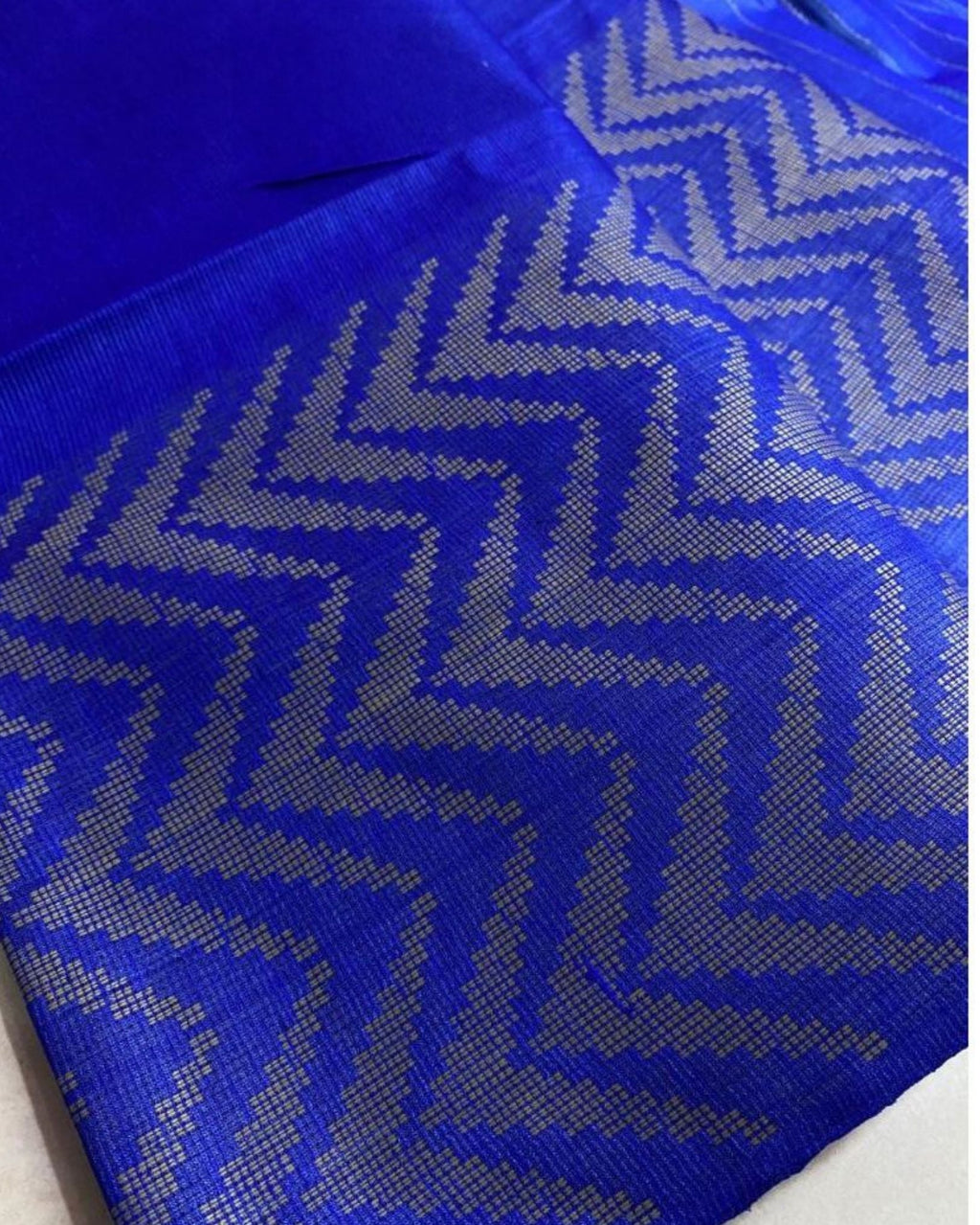 Chanderi Silk Blue Saree with Running Blouse-Indiehaat
