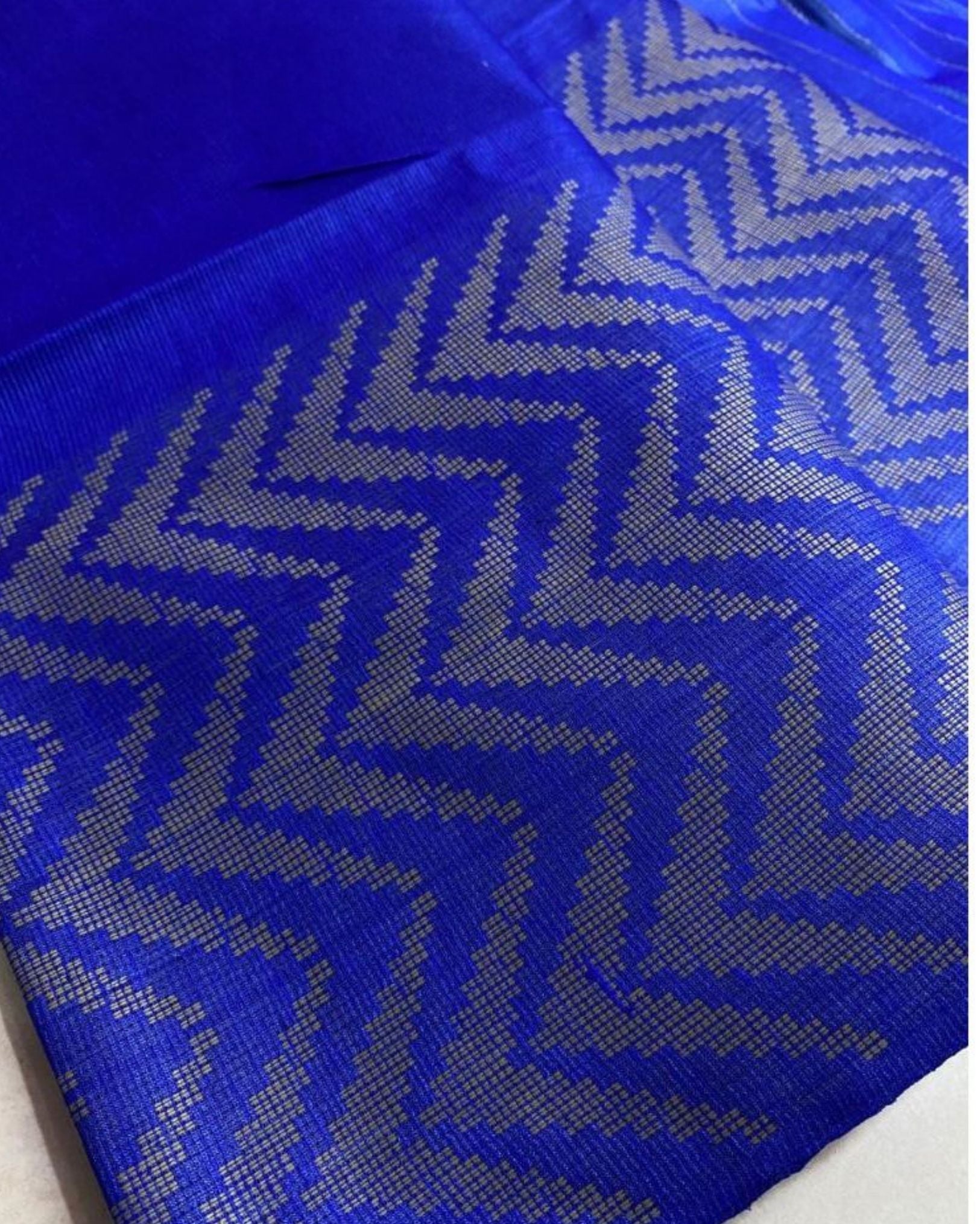 Chanderi Silk Blue Saree with Running Blouse-Indiehaat