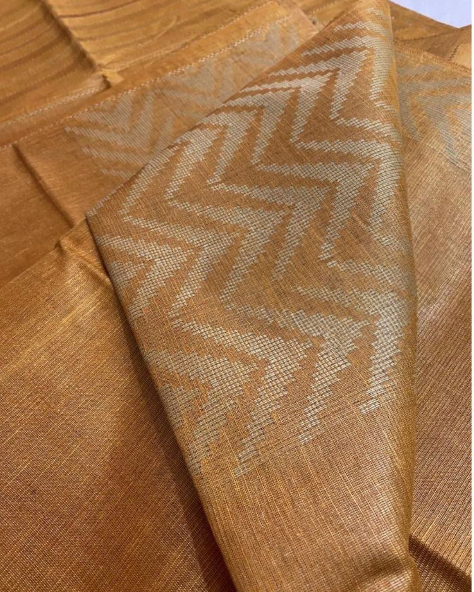 Chanderi Silk Mustard Yellow Saree with Running Blouse-Indiehaat
