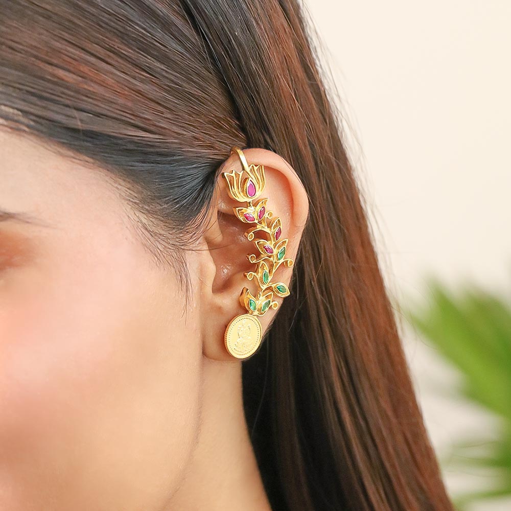 999 Silver Lakshmi & Lotus Earcuff