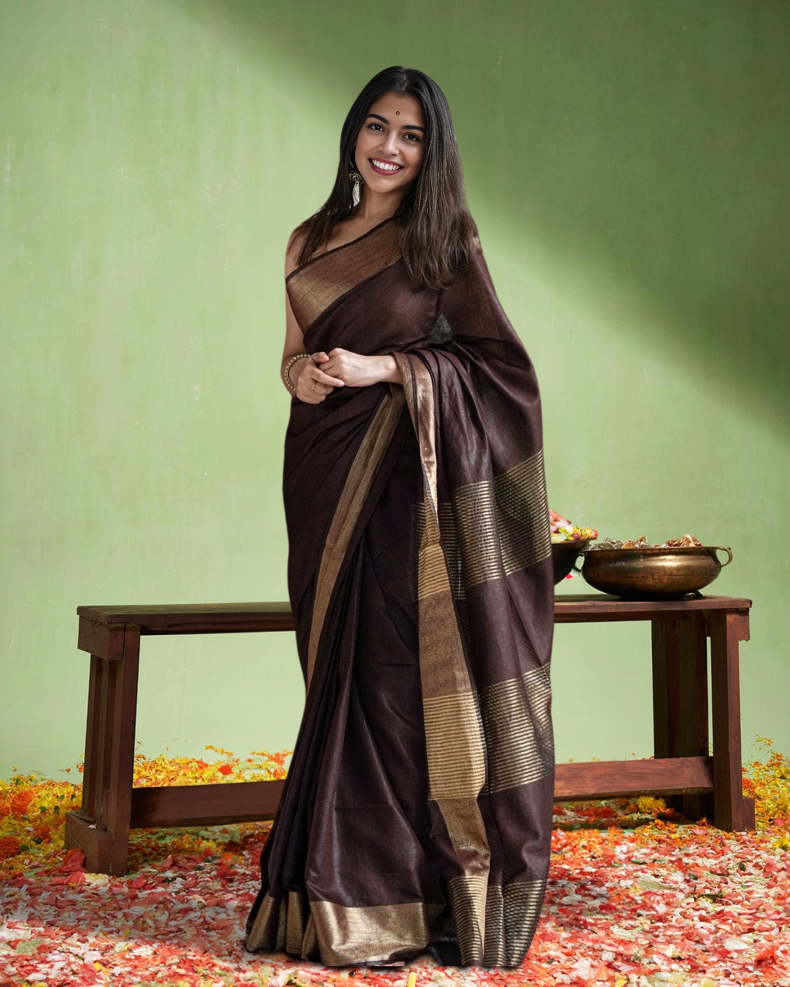 Intriguing Handloom Jayashree Silk Saree Coffee Brown