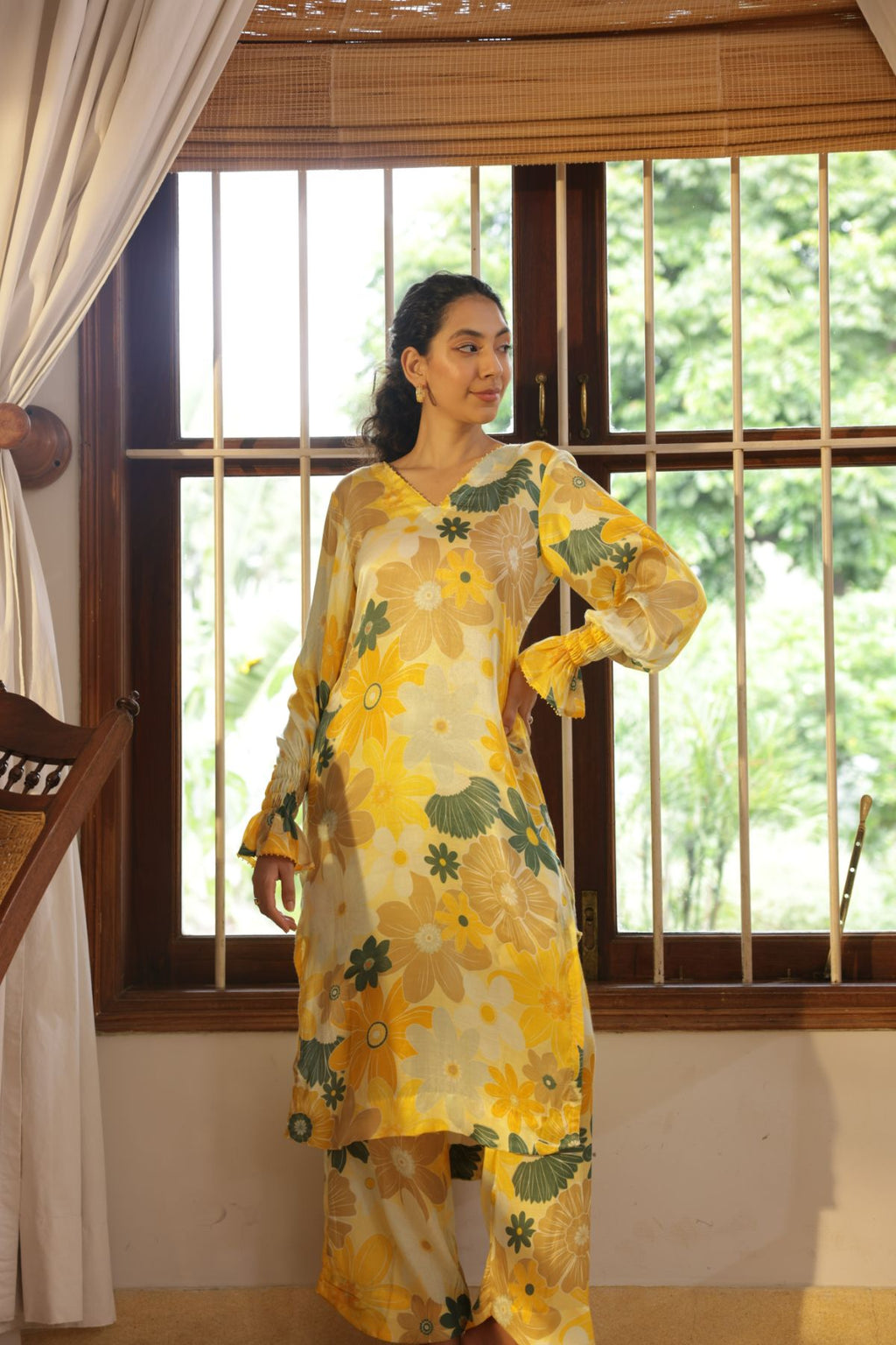 Plum Kurta - Mosaic Yellow Print