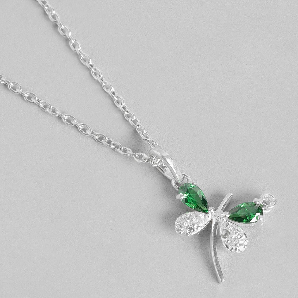Silver Green Butterfly Necklace