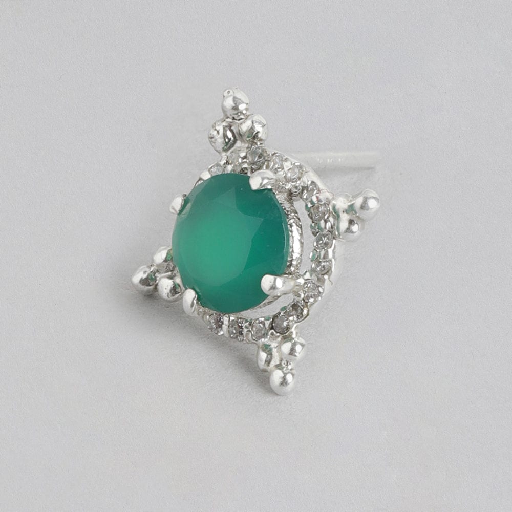 92.5 Silver Green Kundan Chakra Stud Earrings