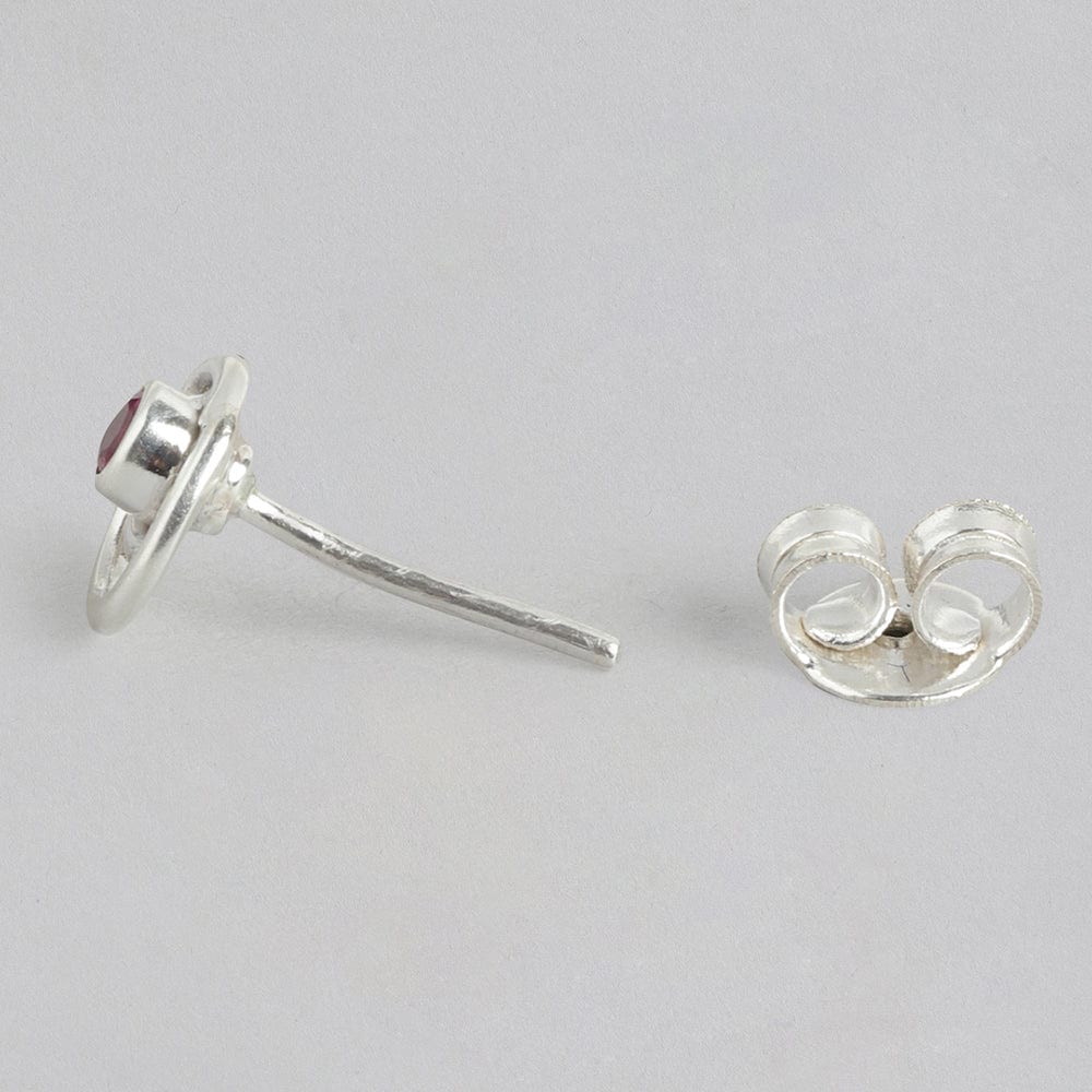 92.5 Silver Red Spiral Stud Earrings