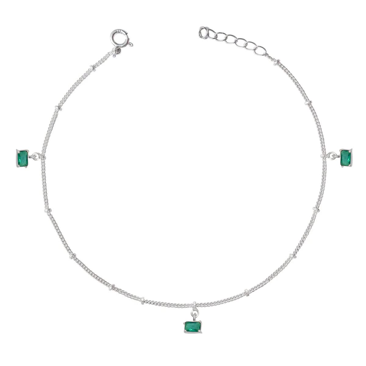 Single 92.5 Silver Green gemstone anklet