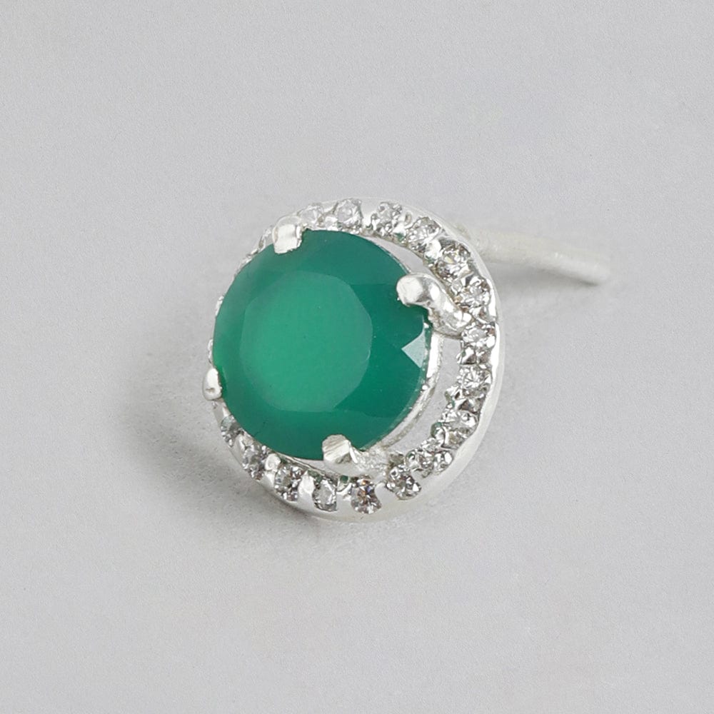 92.5 Silver Green Onyx stud Earrings