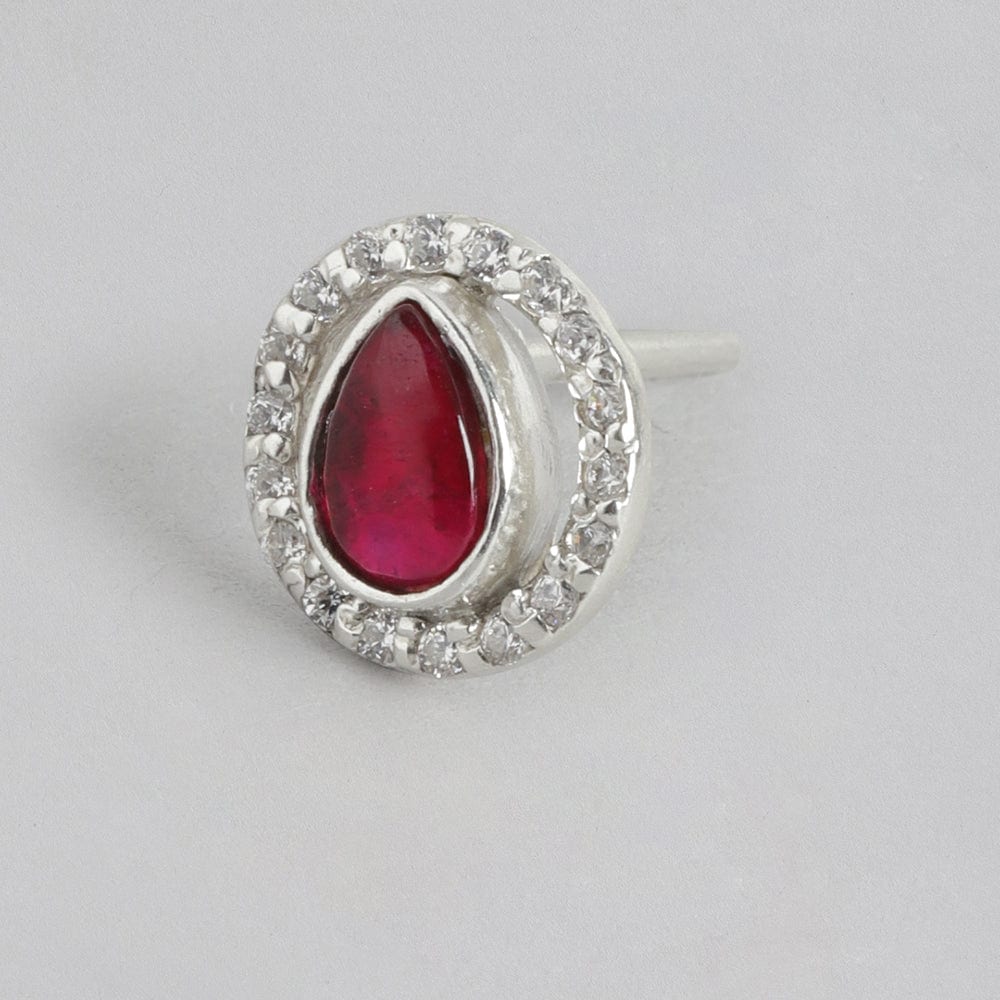 92.5 Silver Girdle Red Kundan Stud Earrings