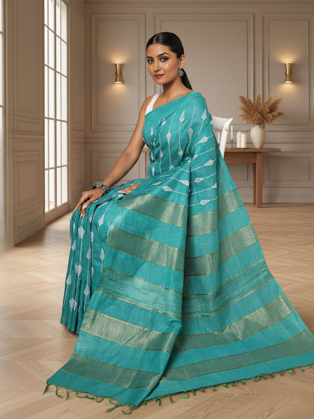Eri Silk Rama Green Saree Handcrafted