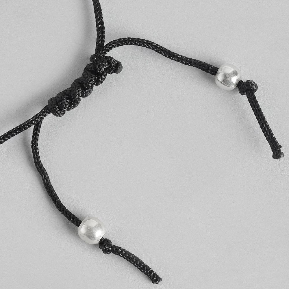 92.5 Sterling Silver Black thread flower Anklet