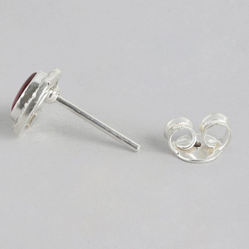 92.5 Silver Girdle Red Kundan Stud Earrings