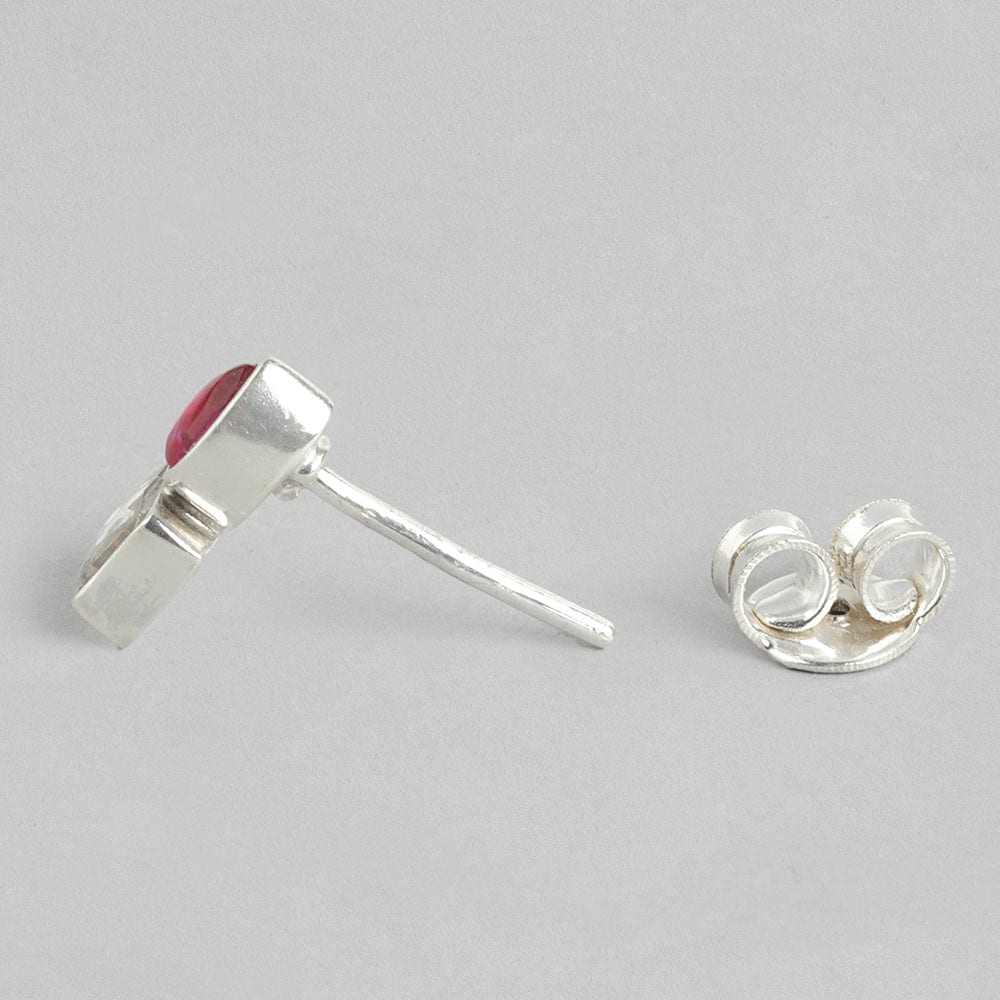 92.5 Silver Cubic red Drop Stud Earrings