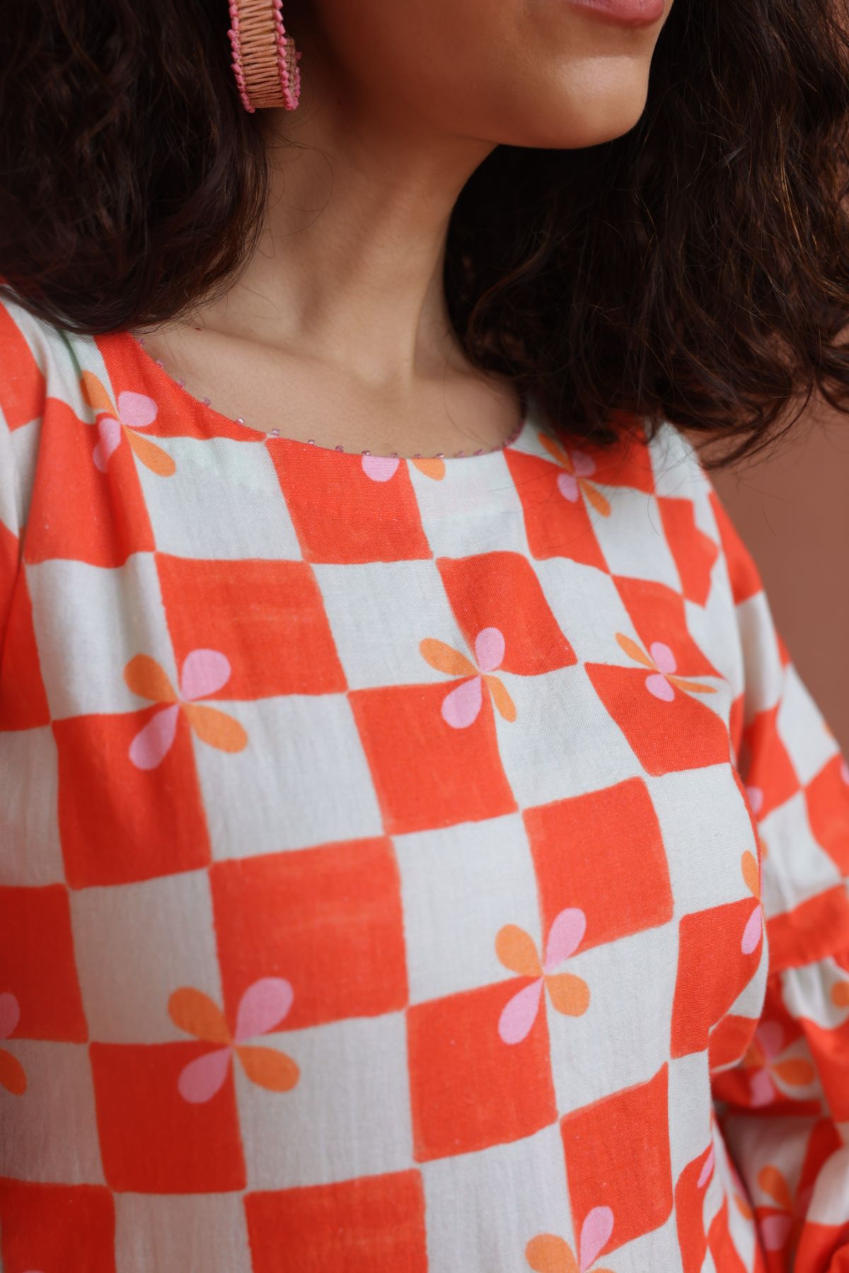 Blossom Kurta - Peach Checks
