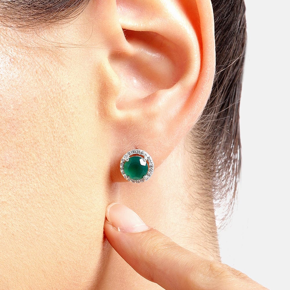 92.5 Silver Green Onyx stud Earrings