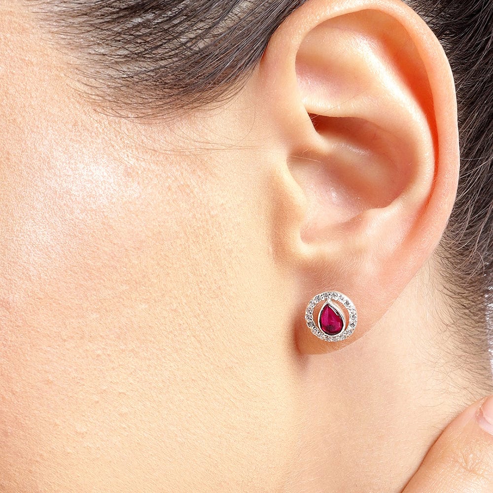 92.5 Silver Girdle Red Kundan Stud Earrings