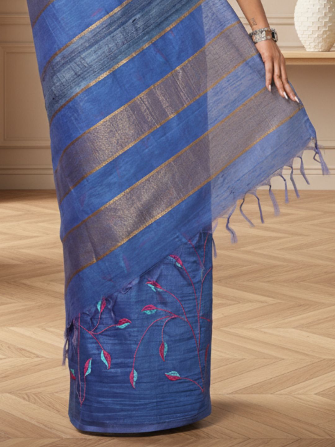 Stunning Eri Tussar Silk Embroidered Purple Saree