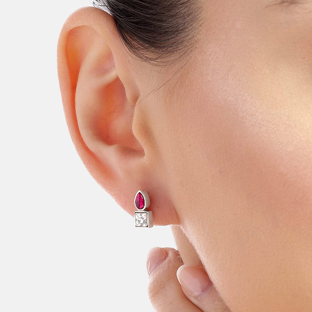 92.5 Silver Cubic red Drop Stud Earrings