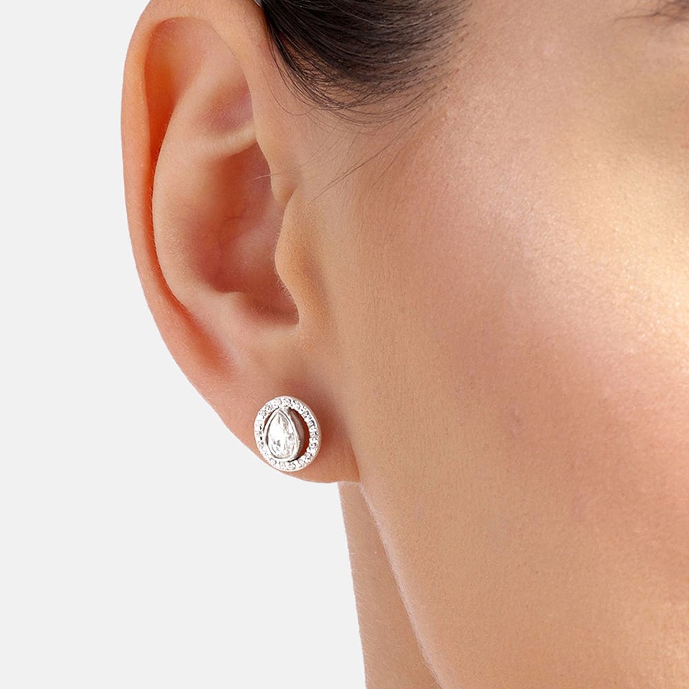 92.5 Silver Girdle White Kundan Stud Earrings