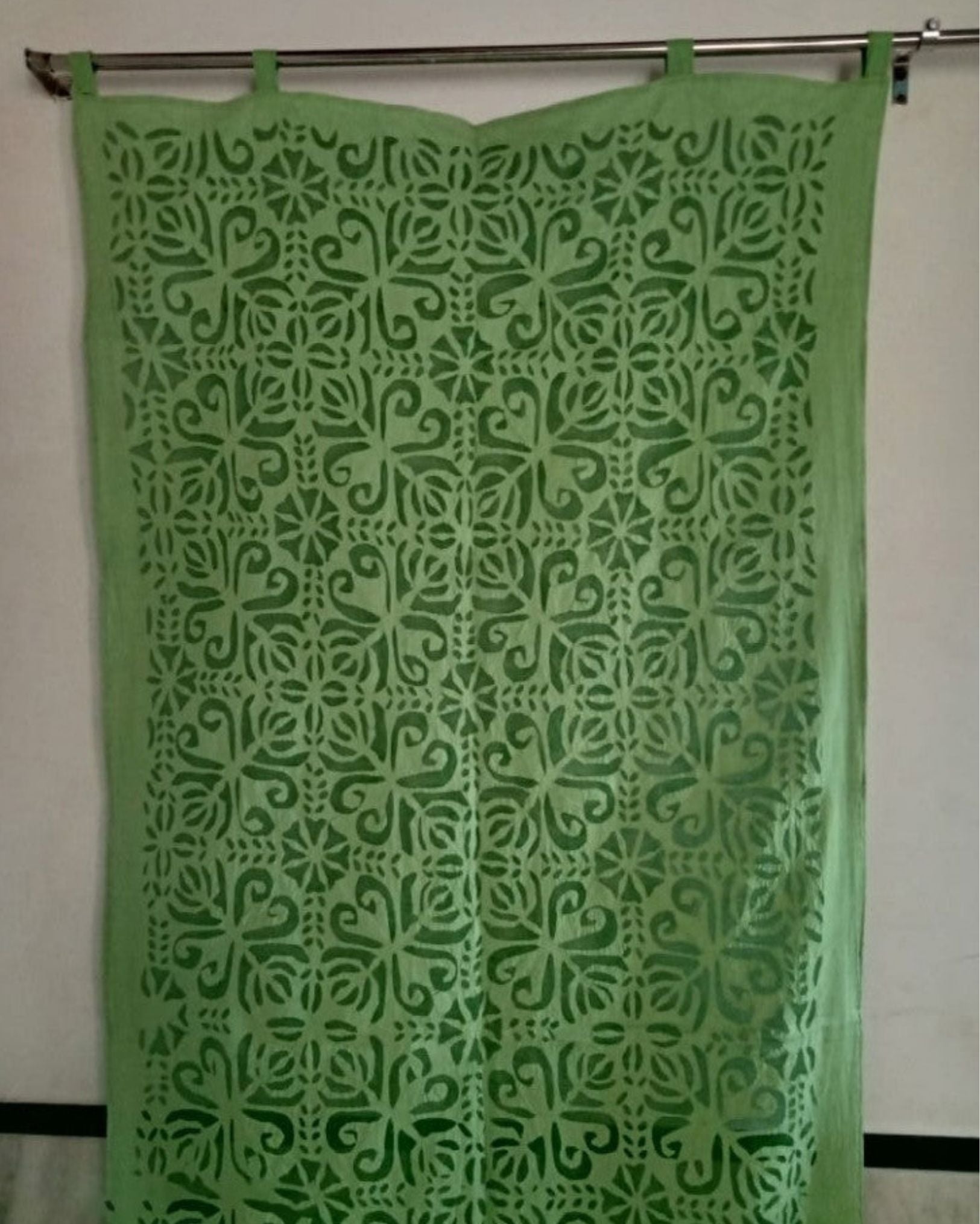 Airy Handcrafted Green Applique Curtain (Set of 2)