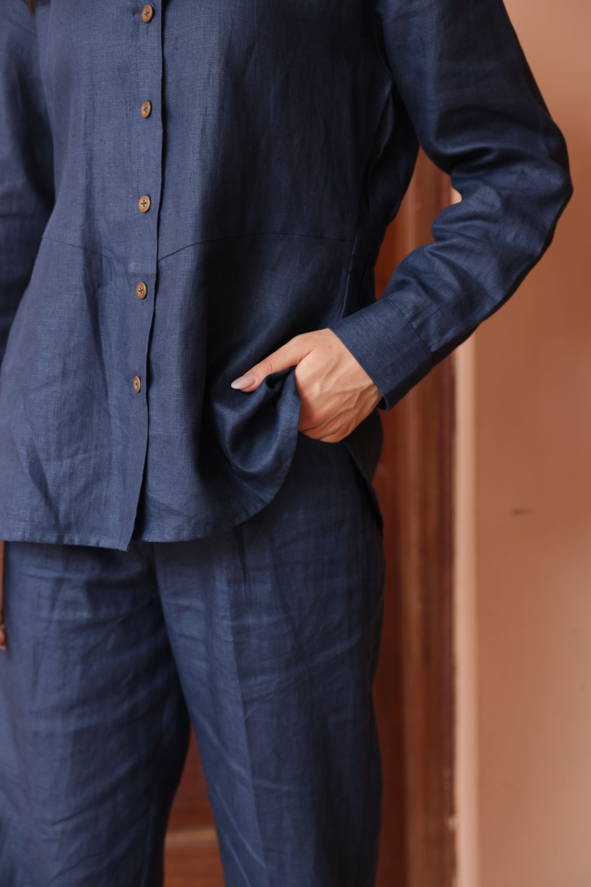 100% Hemp Straight Pants - Navy