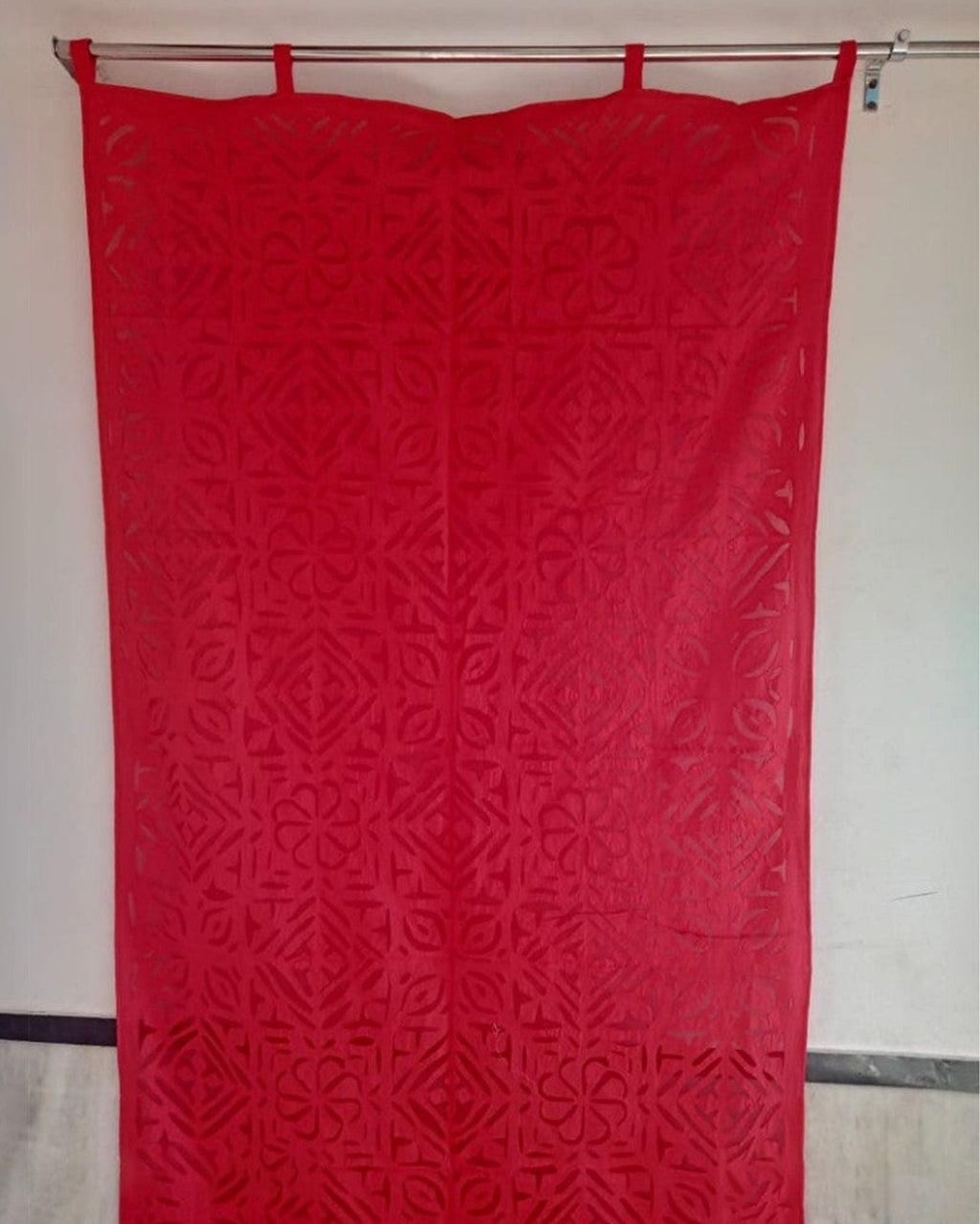 Timeless Handcrafted Red Applique Curtain (Set of 2)