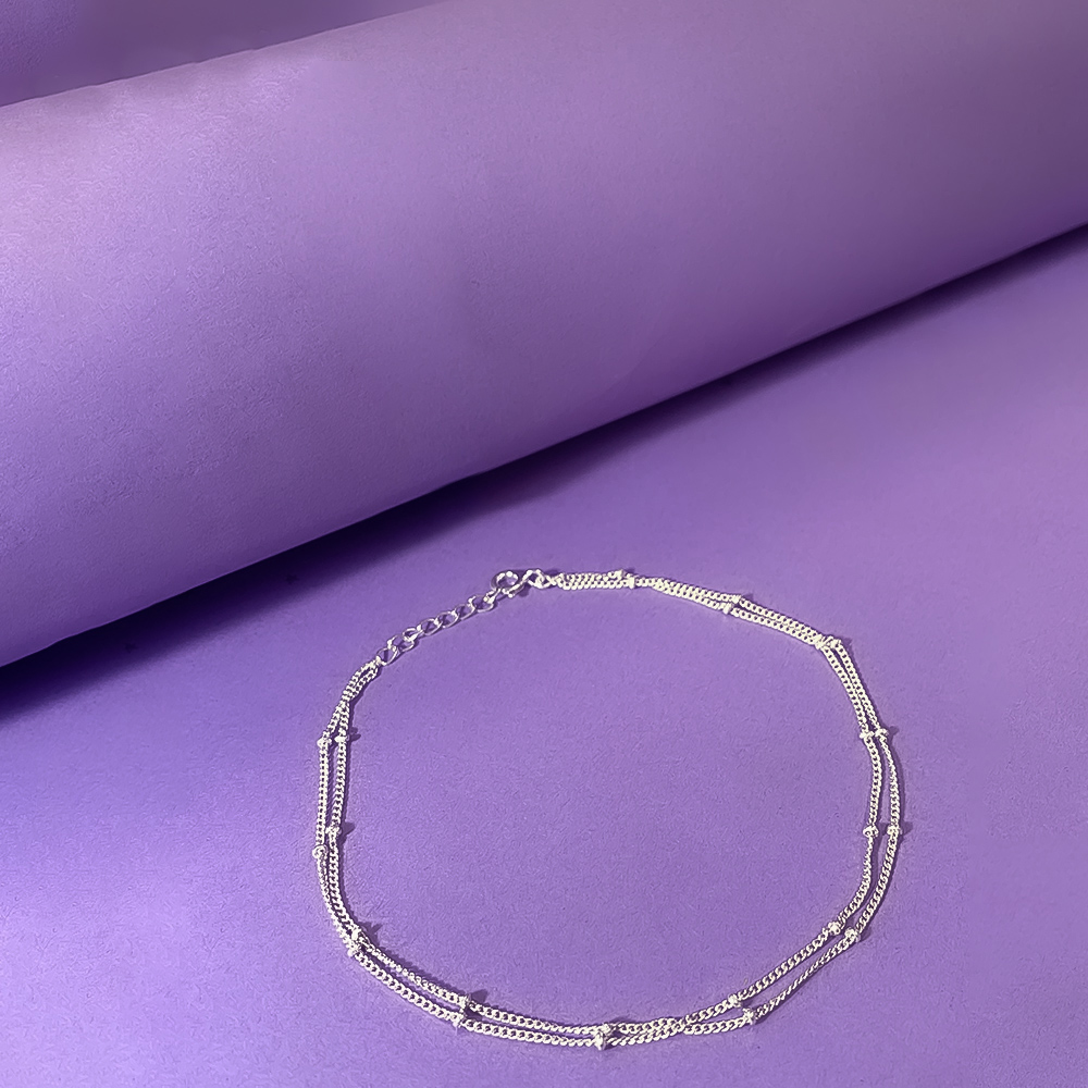 925 Sterling Silver Two Line Chain Silver Anklet (Single)