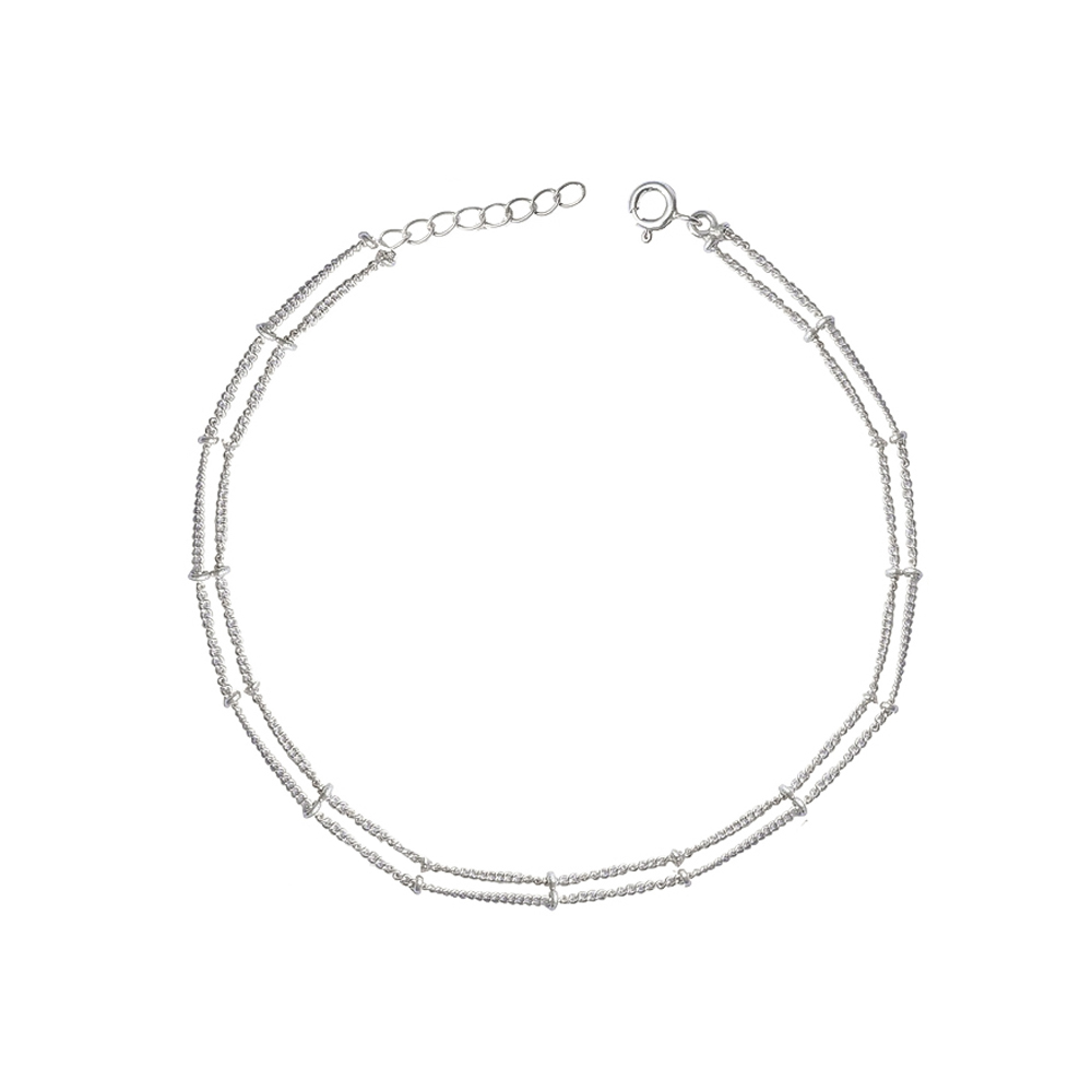 925 Sterling Silver Two Line Chain Silver Anklet (Single)