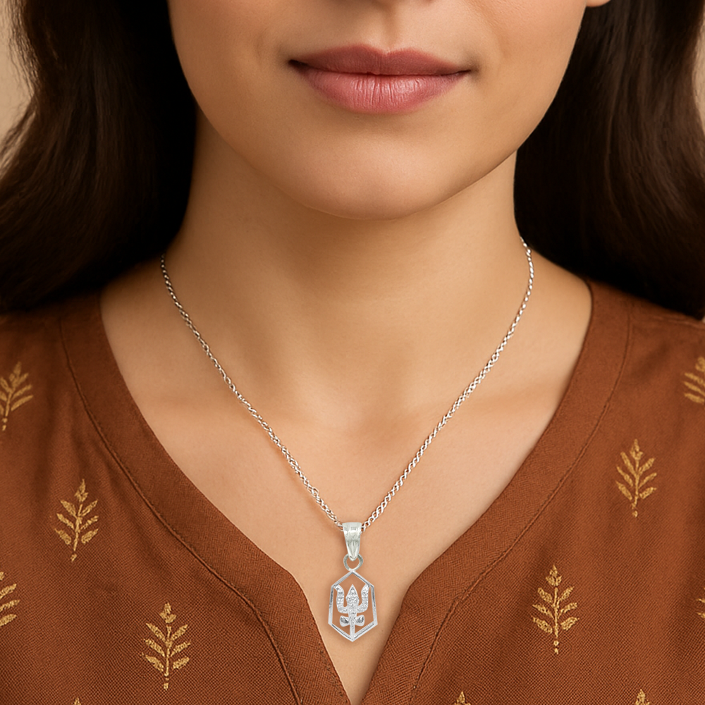 92.5 Silver Trishul necklace