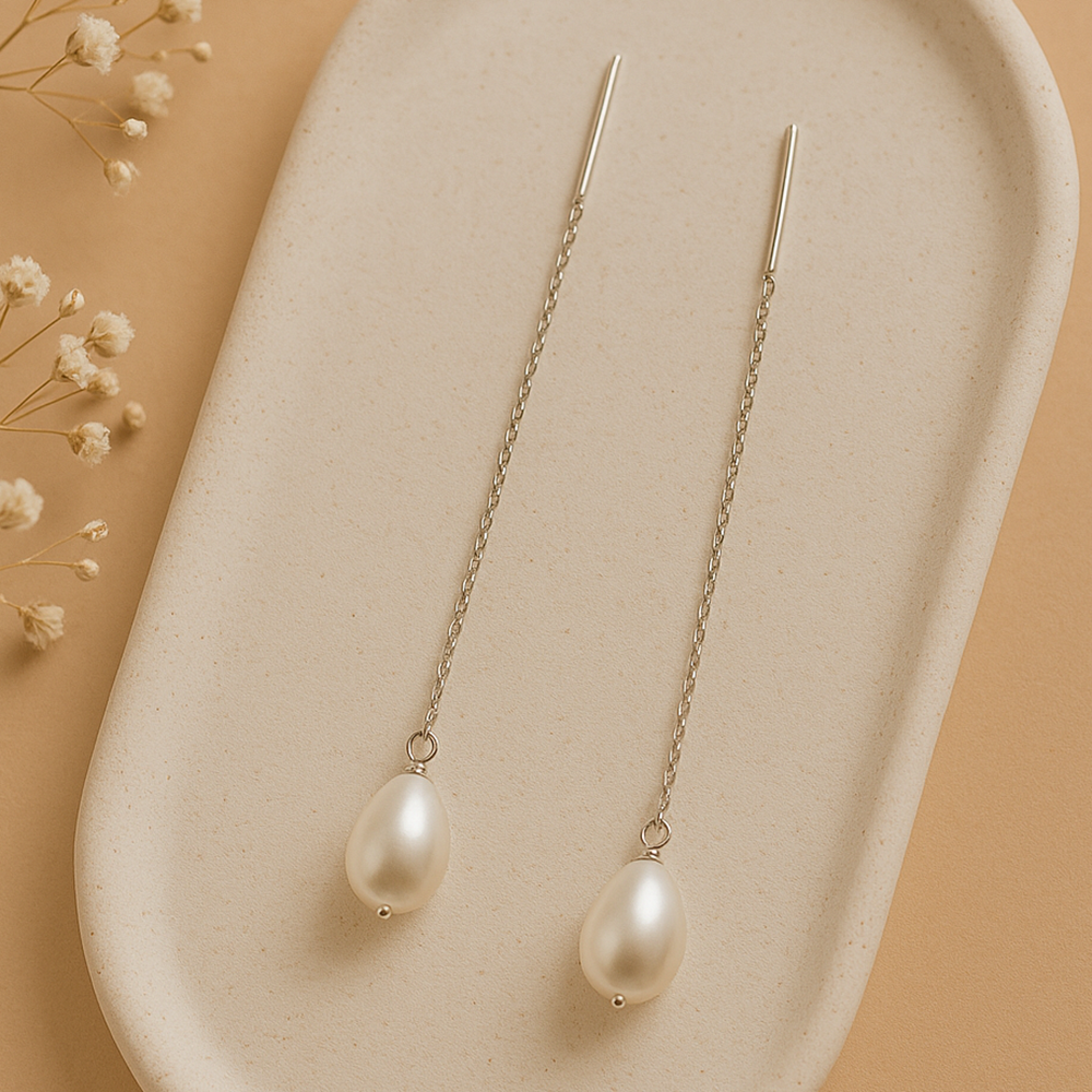 Silver Pearl Sui dhaga Earring