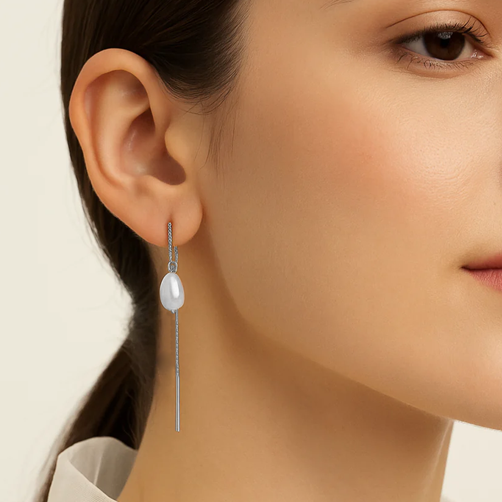 Silver Pearl Sui dhaga Earring
