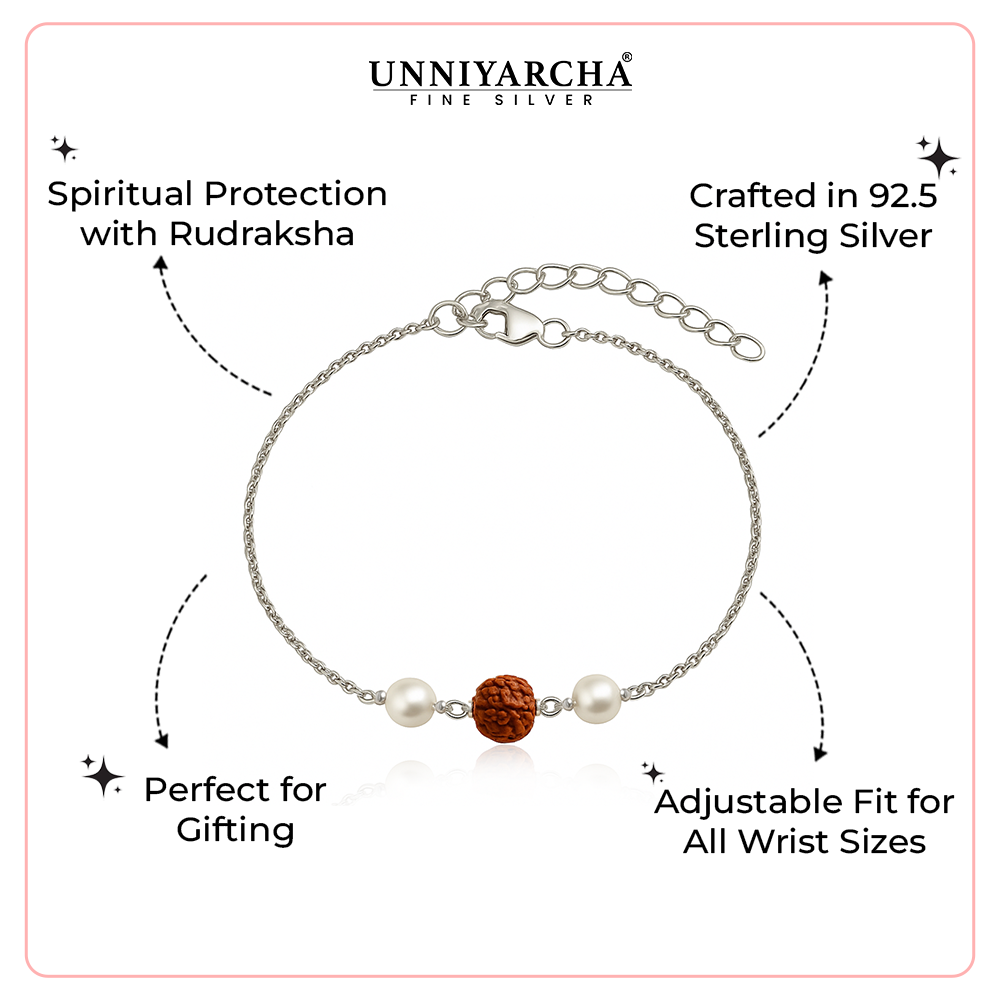 92.5 Silver Rudraksha Bracelet with pearl