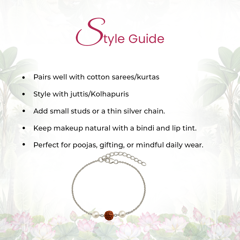 92.5 Silver Rudraksha Bracelet with pearl