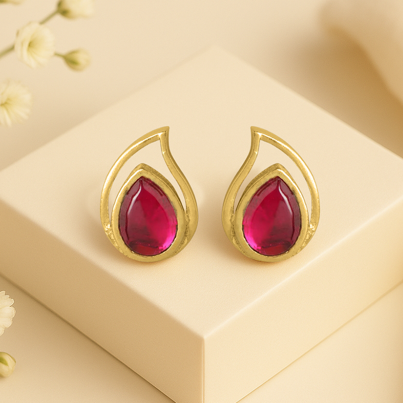 92.5 Silver Red Kundan Drop Earrings