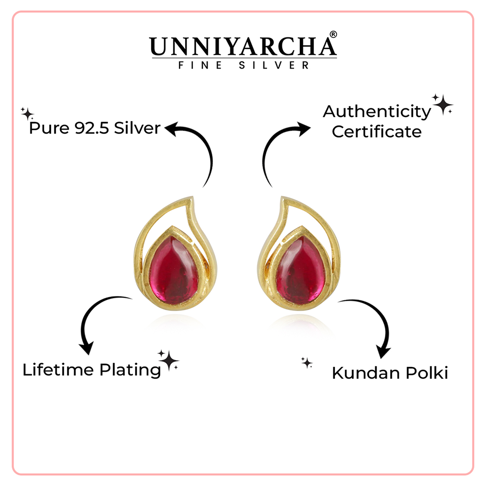 92.5 Silver Red Kundan Drop Earrings