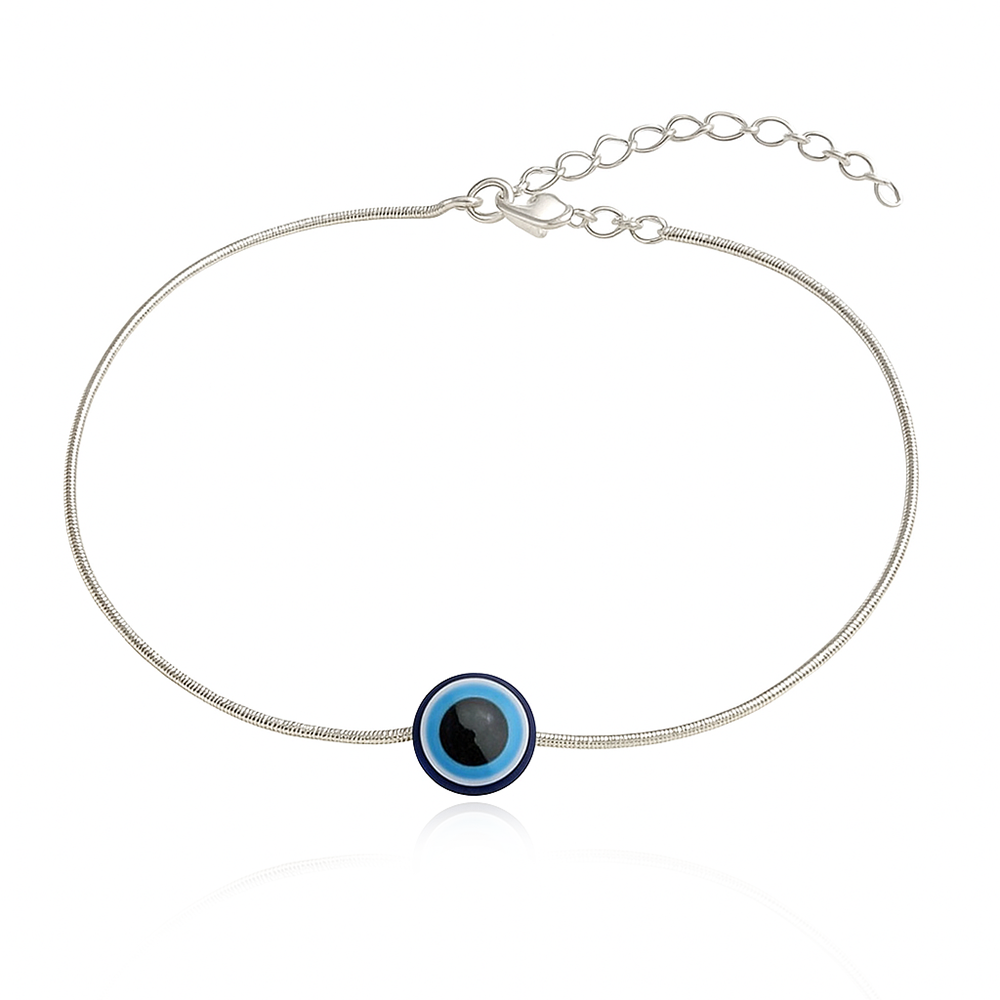 Silver Single Evil Eye Anklet